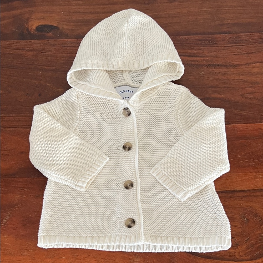Old Navy Ivory Button-Up Hooded Sweater
